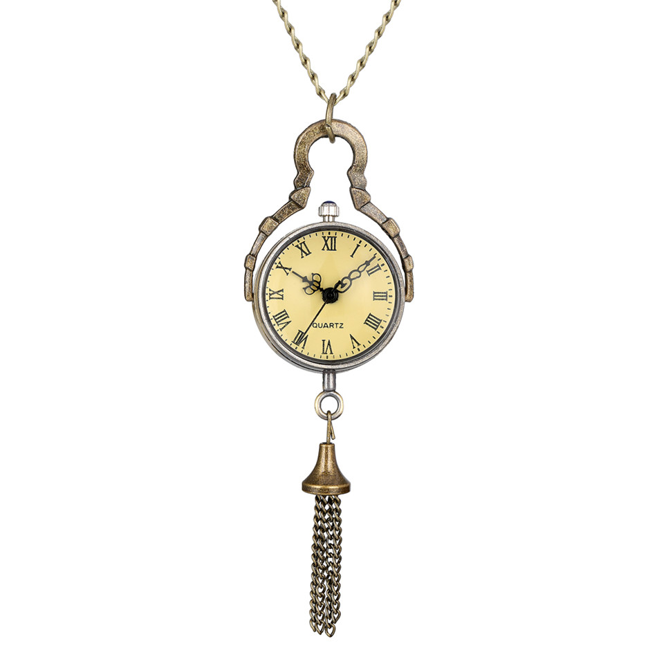 Transparent Ball Form Bronze Anhänger Tasche Uhren Retro Zubehör Fob Halskette Uhr Geschenke Unisex Römische Ziffer Analog Zifferblatt