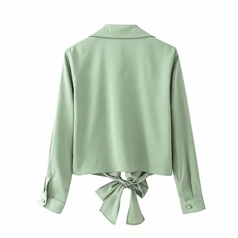 ยี่ห้อ Blusas Mujer De MOD เสื้อแขนยาวสีเขียวเสื้อสำนักงานสุภาพสตรีทำงานเสื้อแฟชั่นเสื้อผ้า Blusas สตรีเสื้อ