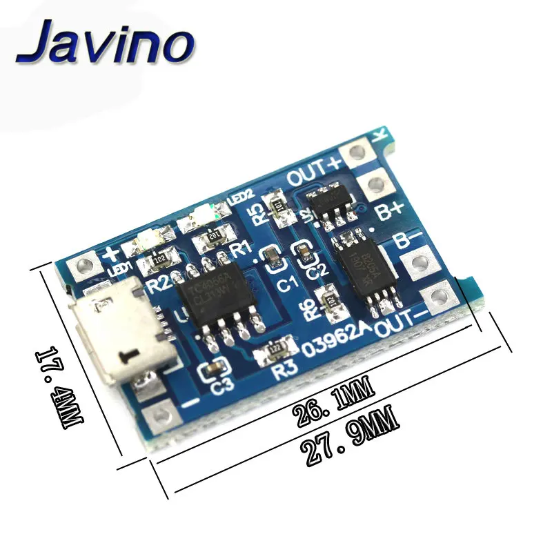 Placa de carga de batería de litio, módulo de carga de 5V, 1A, Micro USB 18650, protección de funciones duales
