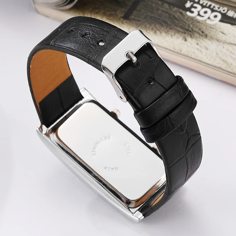 Dual Dial Unisex นาฬิกาหนังแท้คู่นาฬิกาข้อมือควอตซ์ Simple Minimalist ผู้ชายผู้หญิงชายหญิงสีดําสีขาวนาฬิกา