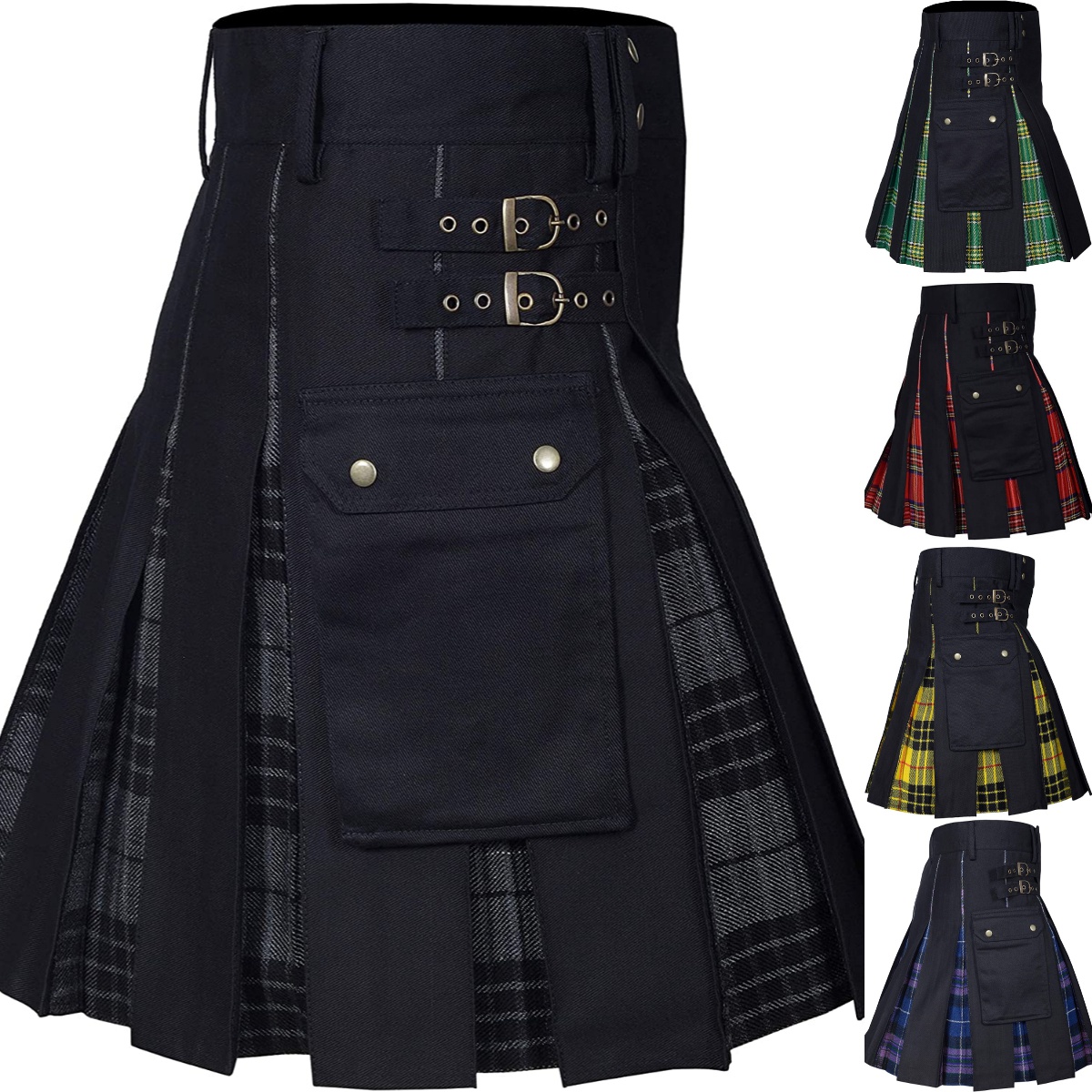 Kilts для мужчин, утилита Kilt, 100% хлопковые джинсы Hybrid Kilt, Современная коробка, плиссированная клетка, традиционные мужские