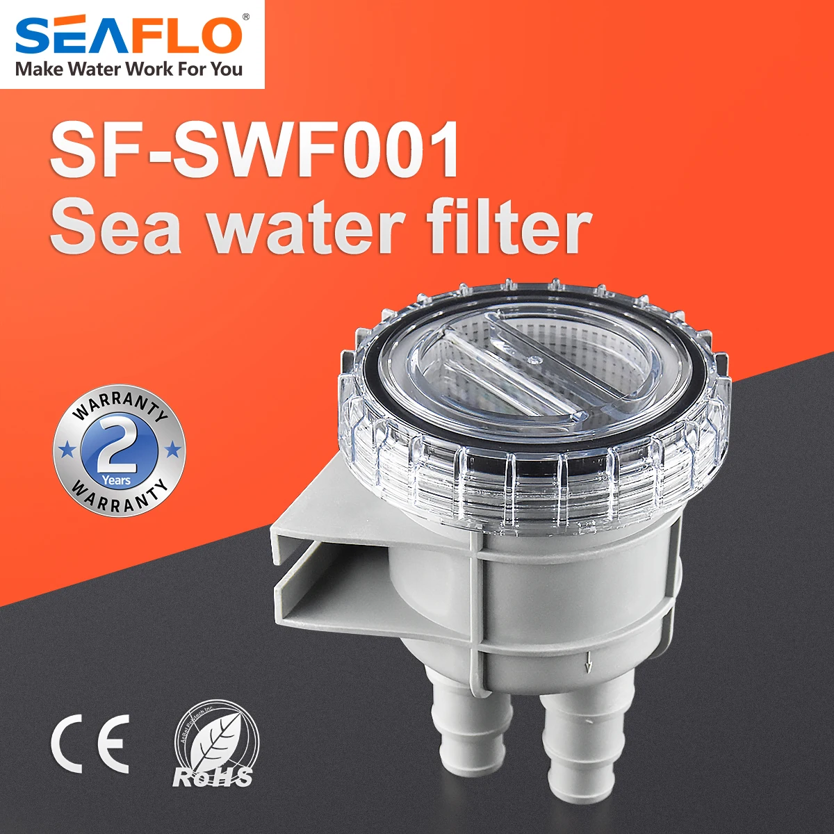 SEAFLO 25mm 32mm 38mm filtro de água do mar se encaixa para mangueira tamanho 1 "1.25" 1.5 "filtro barco limpador de admissão de motor marinho SF-SWF001