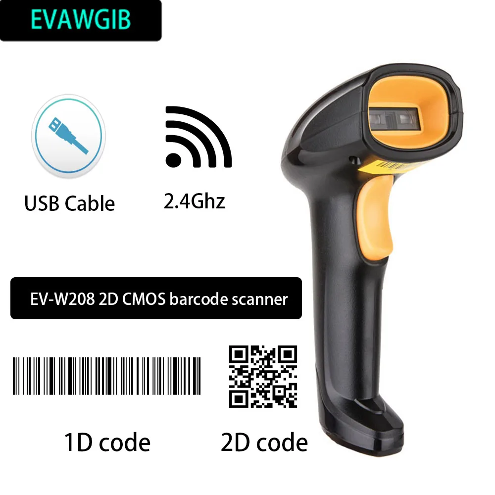 EVAWGIB EV-WJ08 беспроводной 1D сканер штрих-кода, стандартный Bluetooth 2D сканер штрих-кода, считыватель штрих-кода QR PDF417 для IOS Android IPAD