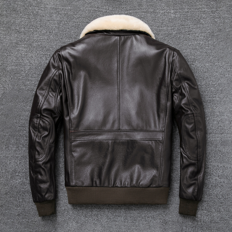 Air Force Flight Jacket Fur Collar Genuine Top Layer Cow Leather Jacket Men Black Brown Cow Coat Men's Winter Jacket 정품 가죽