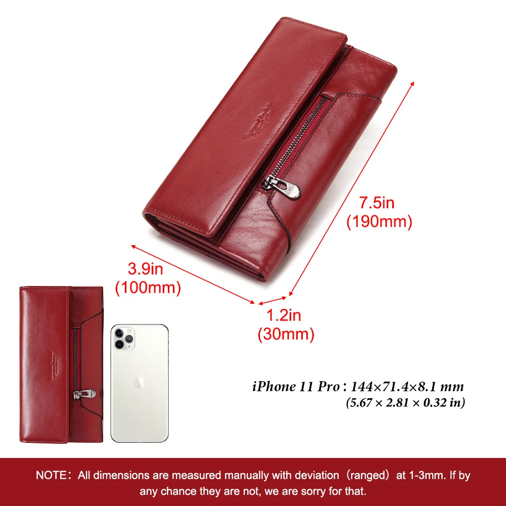HUMERPAUL, Cartera de cuero genuino a la moda para mujer, tarjetero triple con bloqueo RFID, bolsos de mano largos de lujo para teléfono para mujer