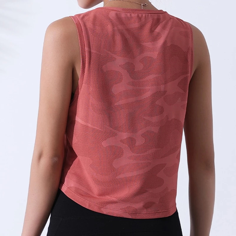 Chaleco de camuflaje para correr para mujer, Top corto de Fitness, camisetas de Yoga de malla sin mangas, camisetas sin mangas transpirables para entrenamiento y gimnasio, ropa deportiva femenina
