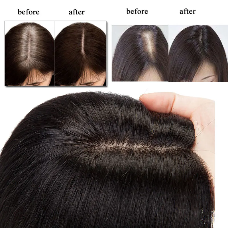 SEGO 10X12Cm Lụa Căn Cứ 2.5X9Cm Tóc Trang Trí Đồ 100% Tóc Miếng Cho Nữ Bộ Tóc Giả 4 Clip Trong Tóc