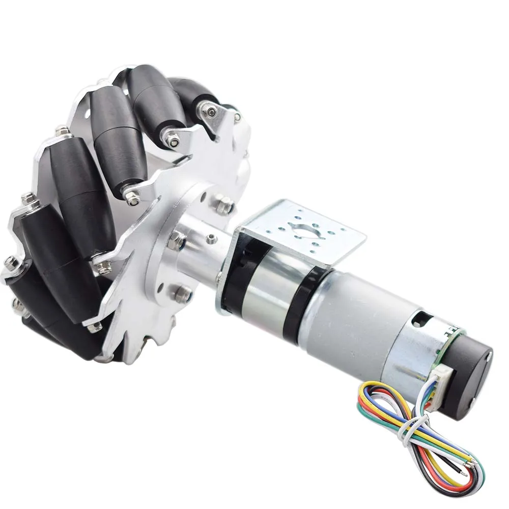 Metal Mecanum Roda para DIY, Codificador DC Motor, Arduino STM32, Raspberry Pi Projeto, 40kg de carga, 100mm, 24V, 4pcs