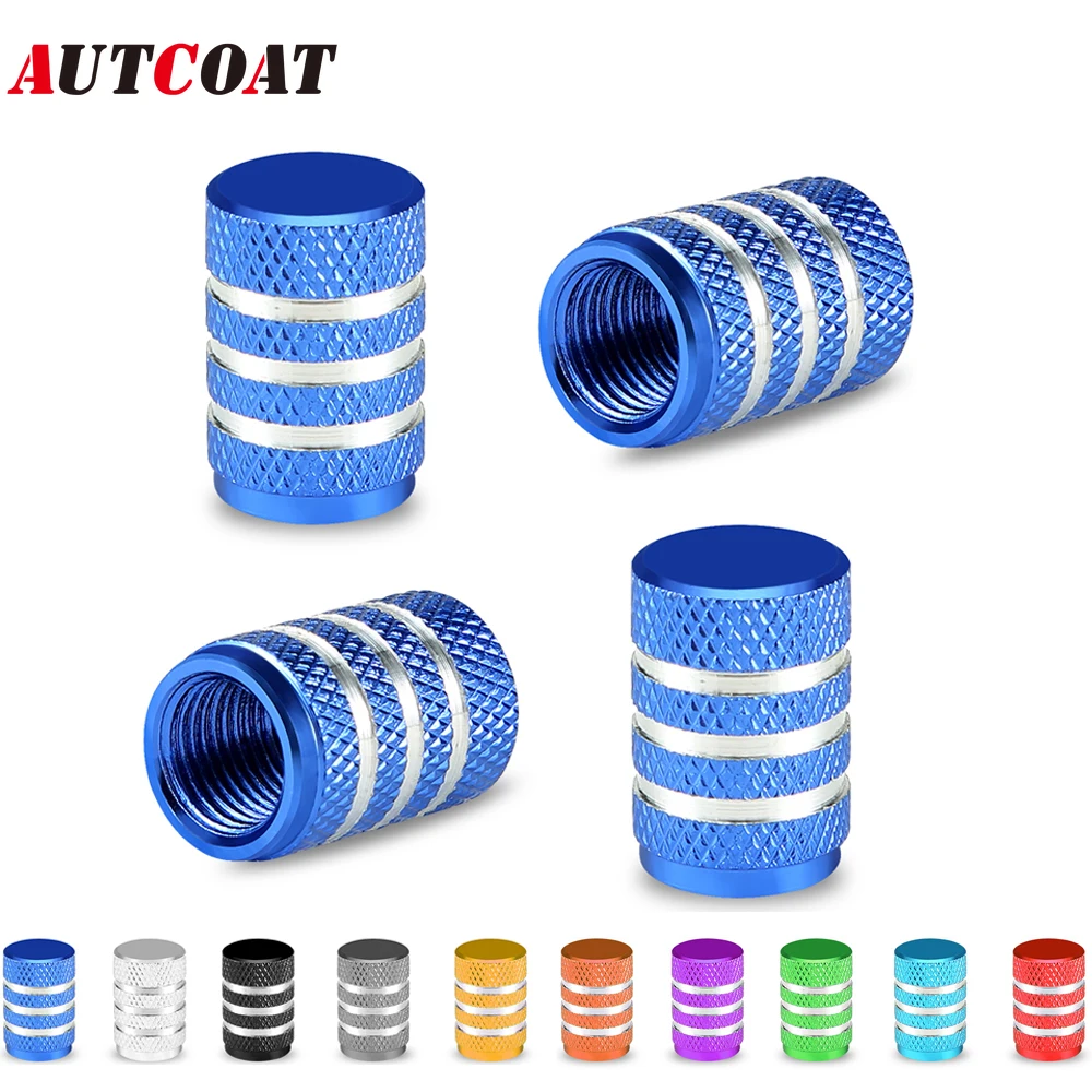 AUTCOAT 4 Uds. Tapas de válvula de neumático de rueda de coche de aluminio cubiertas de vástago de llanta de neumático Airdust impermeable para automóviles motocicletas camiones bicicletas