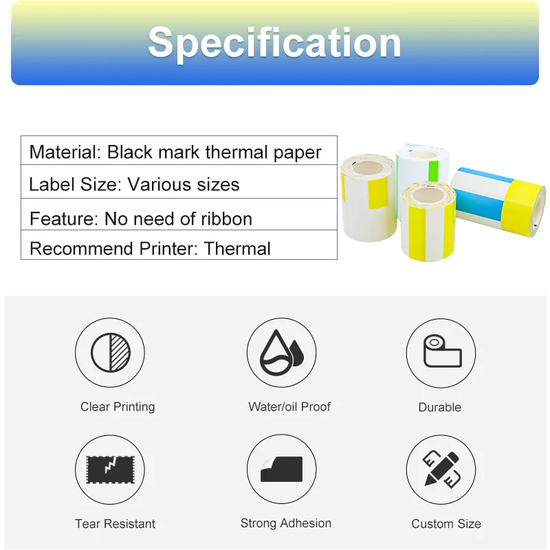 Detong 4 Rollen Thermische Schwarz Mark Label Papier Aufkleber Bacord QR Code Preis Tag Verschiedene größen Unterstützung Nach Service