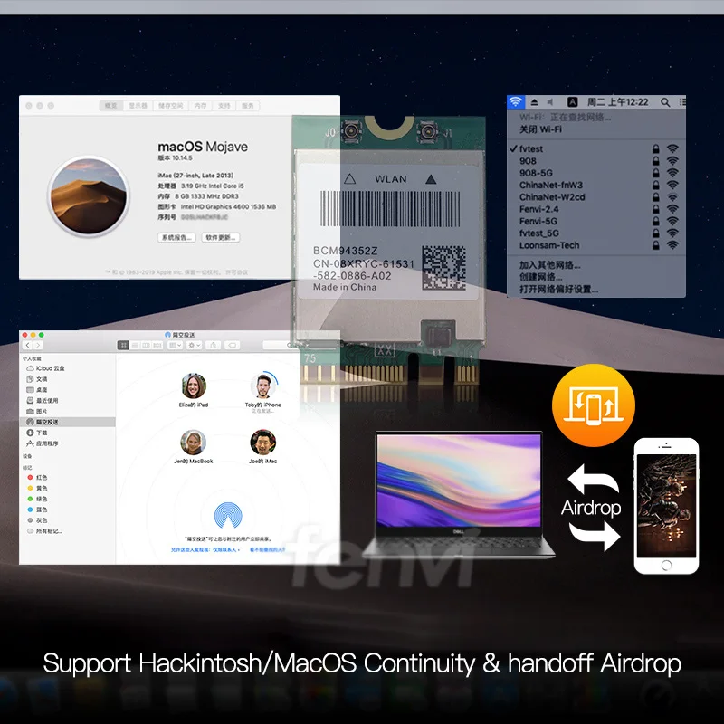 デュアルバンドワイヤレス Hackintosh BCM94360NG WIFI カード NGFF M.2 1200Mbps Bluetooth4.0 BCM94352Z NGFF 802.11ac Wlan アダプター DW1560