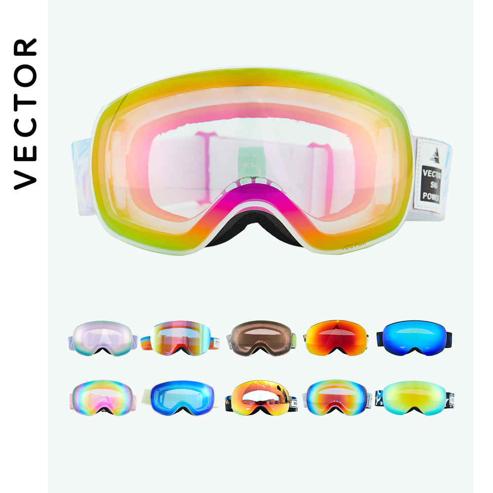 ベクトル子供スキーゴーグルビッグ球状子供のための二重層 UV400 磁気スキーメガネガールズボーイズスノーボードゴーグル眼鏡