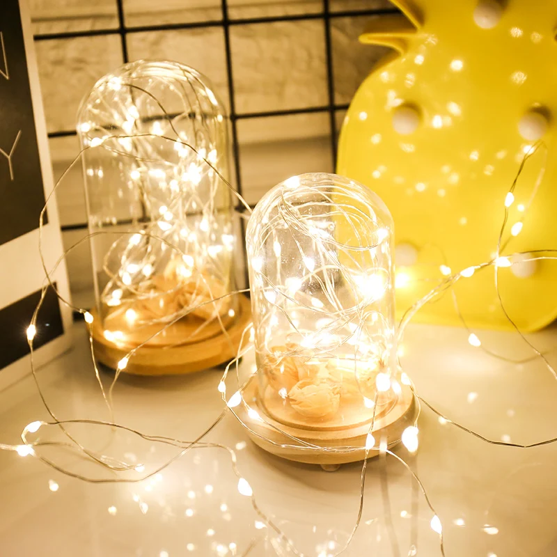 1pcs ใหม่ปี 1M 2M 3M 5M LED เงินสายไฟ String Fairy Garland สําหรับคริสต์มาสงานแต่งงานกลางแจ้งตกแต่งวันหยุด