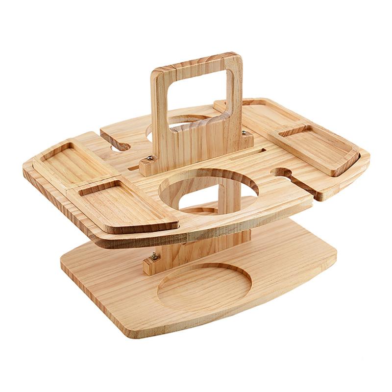 Mesa plegable portátil de madera para exteriores, bandeja para aperitivos y frutas, mesa de vino para Picnic y acampada, soporte extraíble para copa de vino, mesa de Picnic