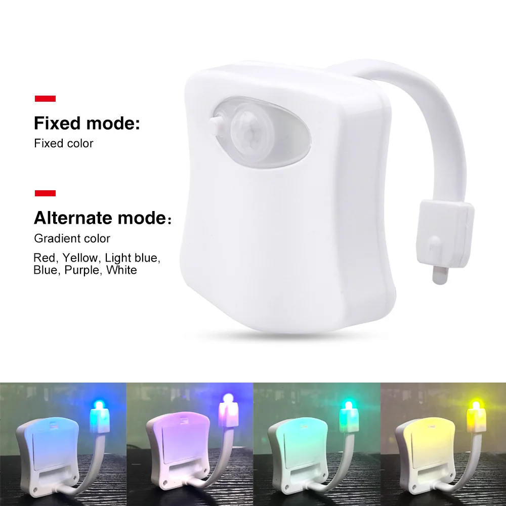 Luz LED nocturna para inodoro y baño, Sensor de movimiento PIR corporal, luz inteligente para asiento de inodoro, lámpara impermeable para WC