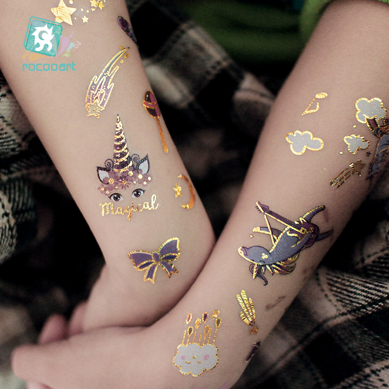 Rocooart unicornio tatuaje cara tatuaje temporal niño tatuaje pegatina cuerpo tatuaje para niños lindo tatuaje niños tatuajes falso Taty