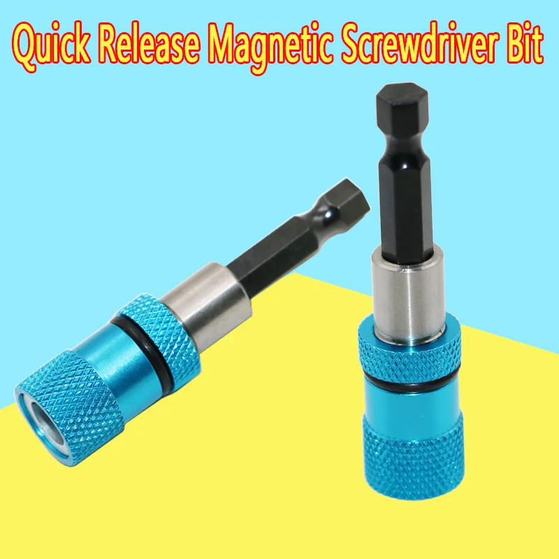 Azul 1/4 vástago hexagonal taladro eléctrico magnética Punta de destornillador de 60mm de acero inoxidable magnetismo límite ajustable barra de extensión