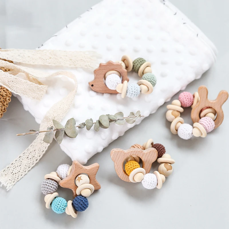 ไม้ Rattle ยางกัดของเล่นเด็กโครเชต์ลูกปัดเด็กยางกัดพยาบาลเด็กสร้อยข้อมือ Rattle Chewable การงอกของฟันลูกปัดสําหรับของขวัญเด็ก