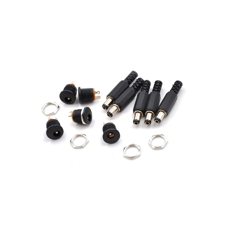 10PCS/LOT 12V 3A 5.5*2.1 5.5*2.5 Plastic Male Plugs DC022 DC Power Socket Female Jack Screw Nut Panel Mount Connector DC005