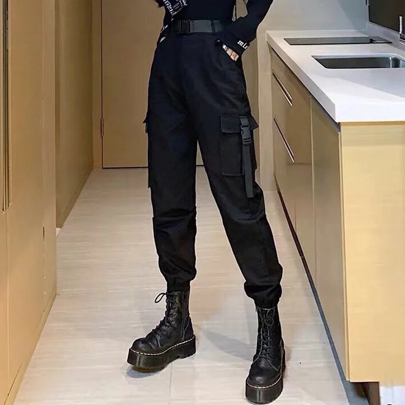 Sport Hosen Frauen Hosen Baggy Harajuku Punk Schwarz Cargo Hosen Y2k Hohe Taille Jogger Korea Jogginghose Vetement Femme Freies Gürtel