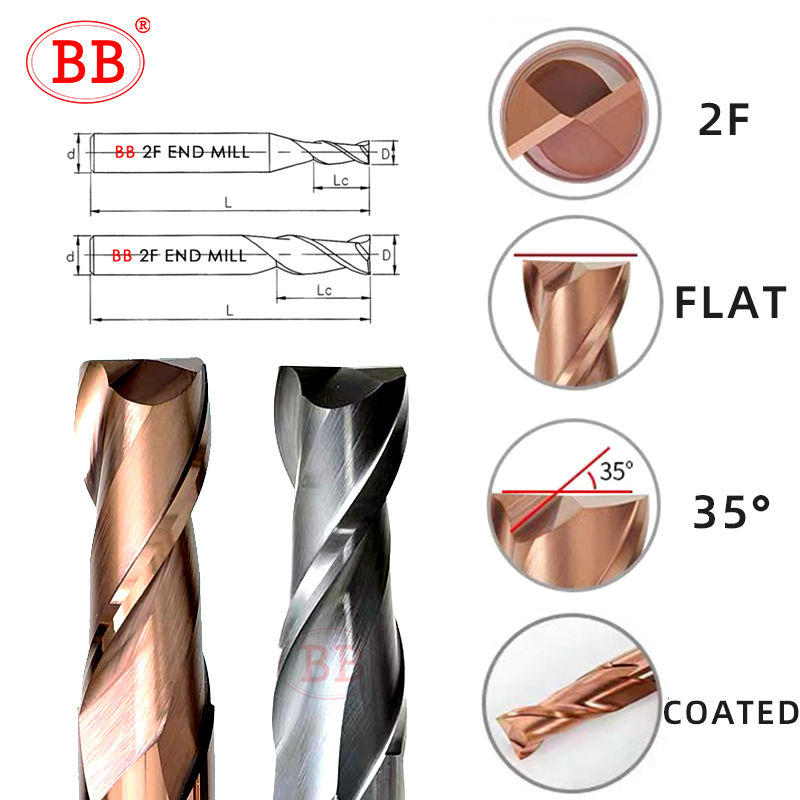 BB Carbide Flat End Mill Tungsten Cutter 4 Flute Metal Steel Tool Key Face Square Router Bit 4mm 6mm 8 12 Shank