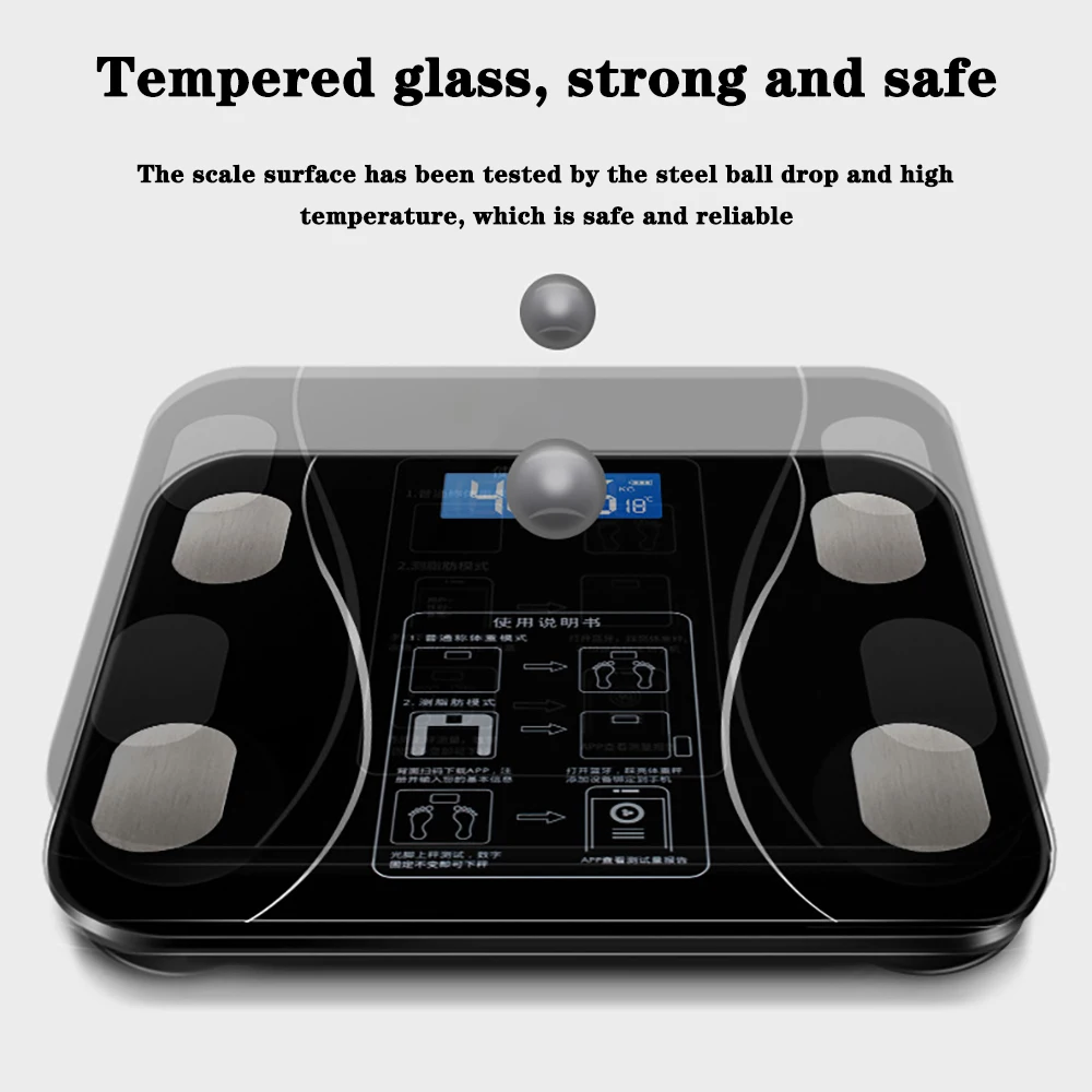 Balança de gordura corporal inteligente, sem fio, digital, para banheiro, analisador de composição corporal com aplicativo de smartphone, compatível com bluetooth