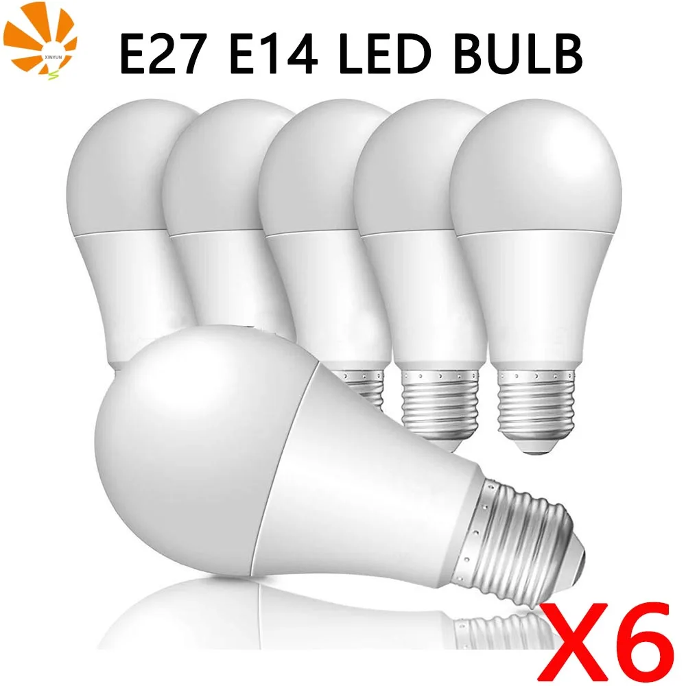 Bombilla LED, Lámpara de Ampolla, Bombillas de Ahorro de Luz Blanca Fría o Cálida de 220V, 3 W, 6 W, 9 W, 12 W, 15 W, 18 W, 20 W, E27, E14, 6 Uds. por Lote
