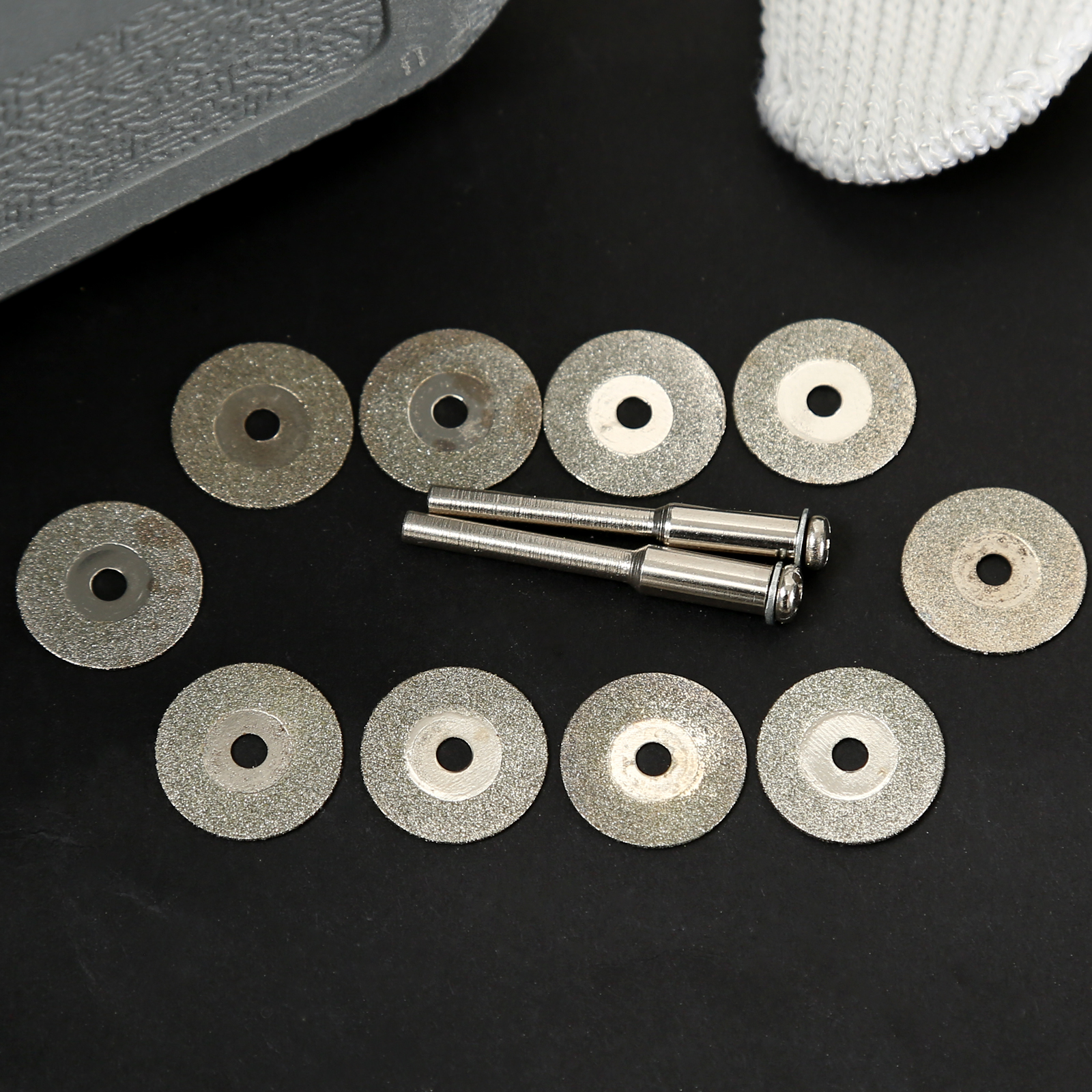 Discos de corte abrasivos de 16mm, broca de hoja de sierra cortada para herramienta rotativa Dremel con mandril de 2 uds. De 3mm, 10 Uds.