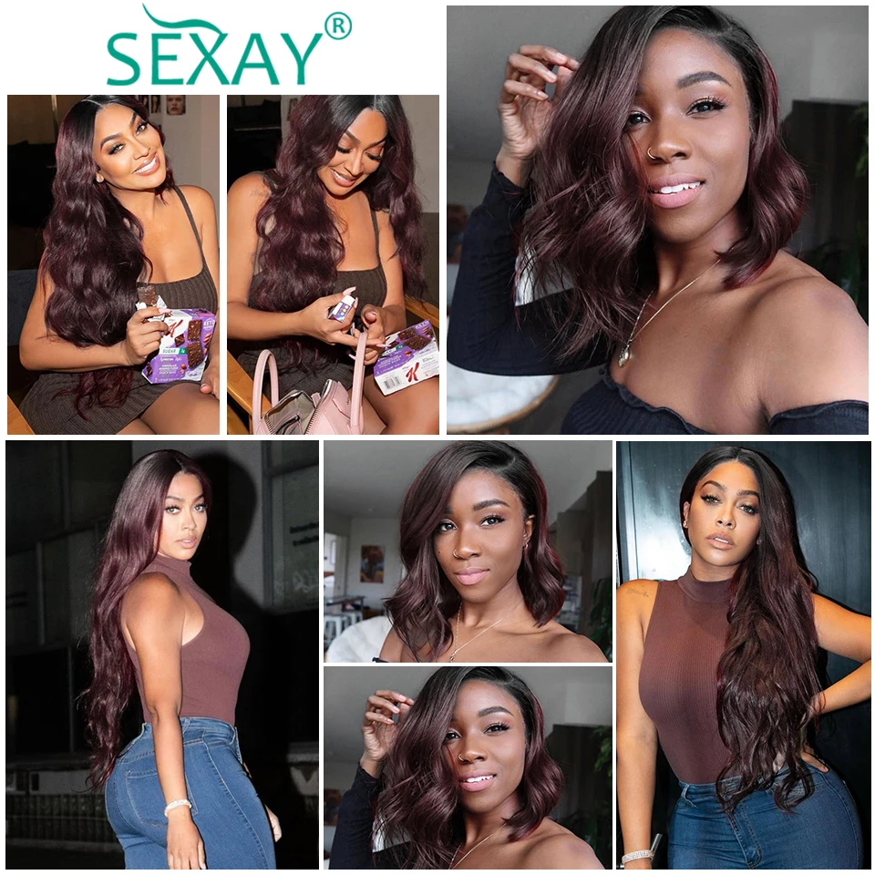 1b 99j onda do corpo pacotes com fechamento remy cabelo humano brasileiro ombre borgonha pacotes de cabelo com 4x4 fechamento do laço transparente