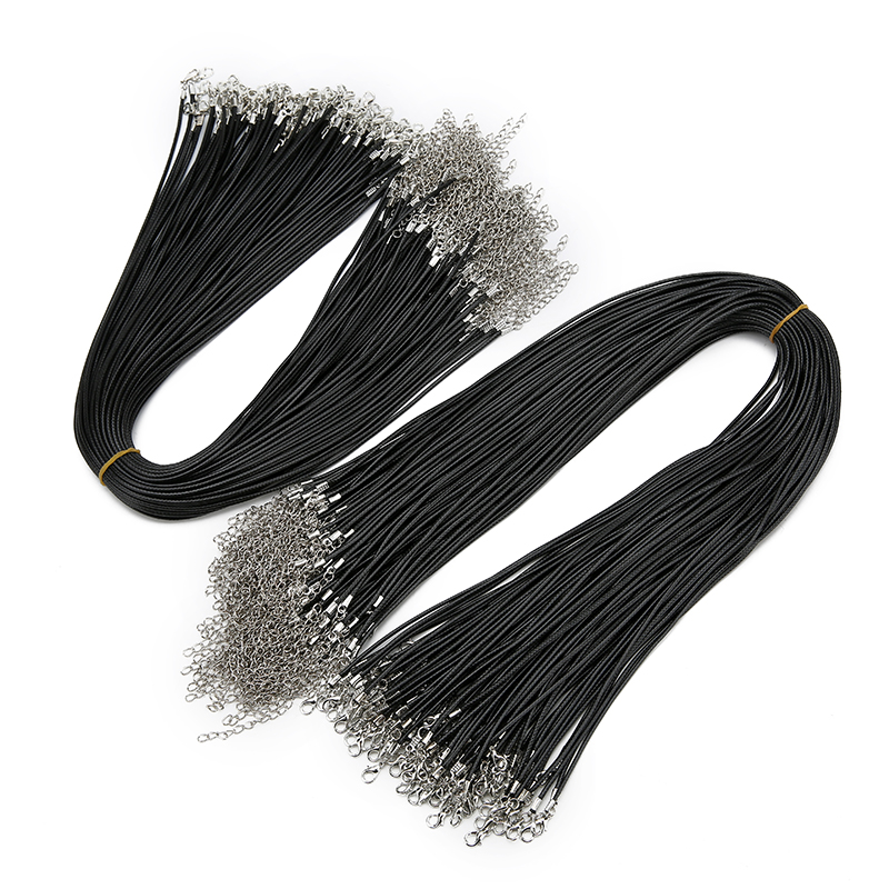 20 pçs/lote fechos lagosta cabo encerado colar diâmetro 1.5mm 2mm preto coreano fio de corda encerado para fazer jóias comprimento 45 50 60cm