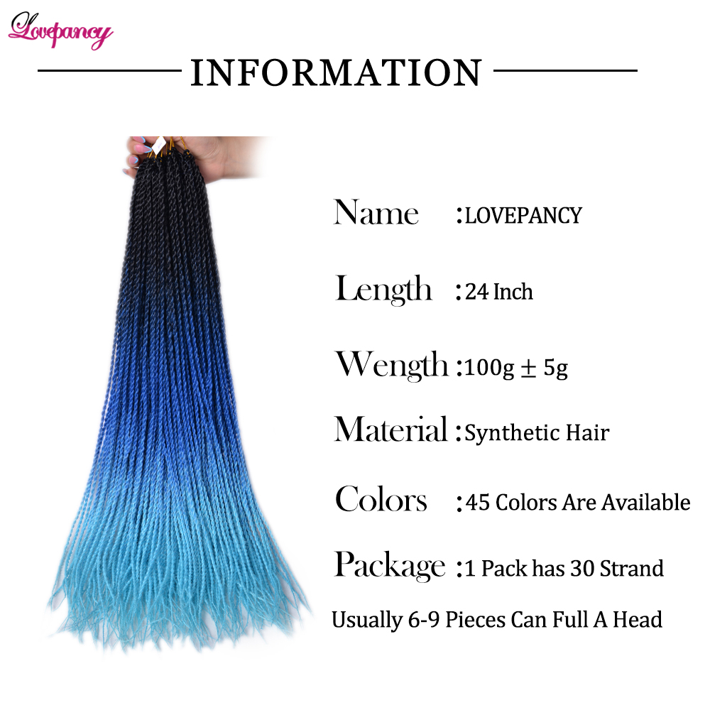 24 インチセネガルツイストかぎ針編み三つ編み薄いセネガルツイスト女性のためのブルーオンブル合成編組ヘアエクステンション毎日