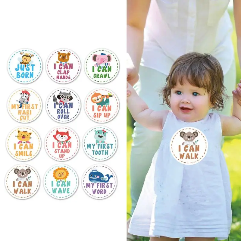 12 Động Vật Tháng Miếng Dán Cho Bé Chụp Ảnh Kỷ Niệm Số Thẻ Cột Mốc Tưởng Niệm Miếng Dán Sơ Sinh Hình Ảnh Cho Bé Đạo Cụ