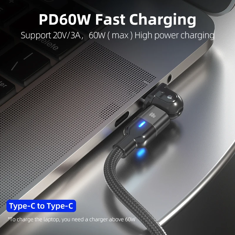 Kabel USB Tipe C 3 In 1 Ke Kabel USB Tipe C Pengisian Cepat untuk iPhone Samsung PD 60W Pengisian Cepat Kabel USB 360 ° untuk Perangkat Tipe C