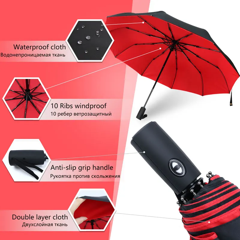 Windproof Double Layer ร่มกันฝนอัตโนมัติผู้ชายผู้หญิง 10K Strong Luxury ธุรกิจชายร่มขนาดใหญ่ Parasol