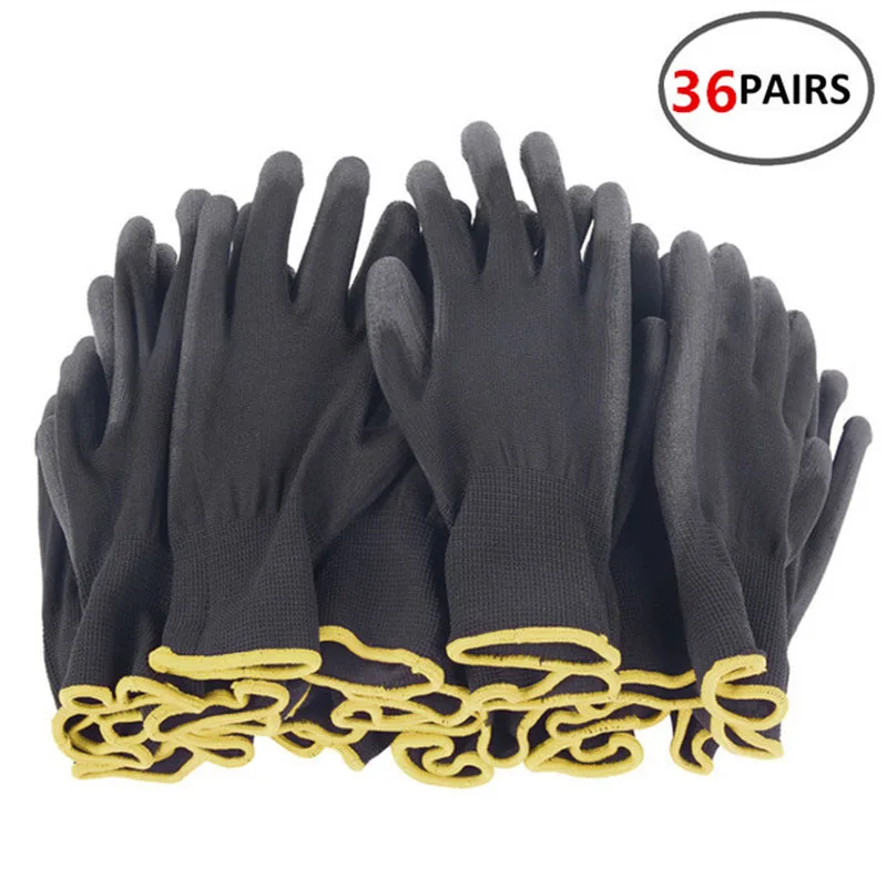 12 paia S/M/L Nylon PU Guanti da lavoro di sicurezza Costruttori Grip per guanti con rivestimento sul palmo Falegnami Lavoratori di manutenzione Forniture