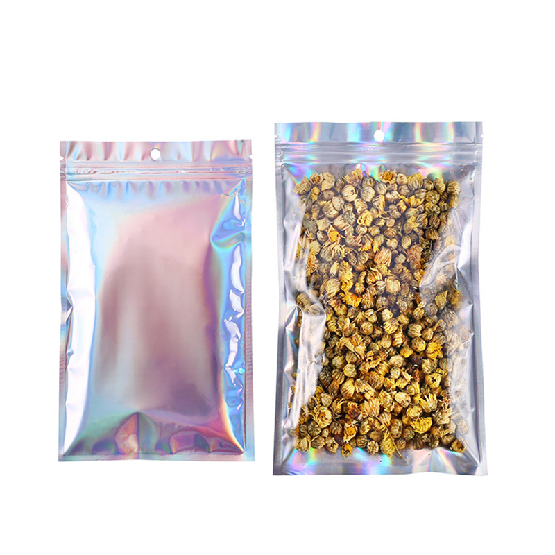 100 ชิ้นถุงฟองโปร่งแสงซิปล็อคกระเป๋า Holographic กระเป๋า Xmas บรรจุภัณฑ์ของขวัญถุงเท้าเซ็กซี่ชุดชั้นในถุงมือเครื่องสําอาง