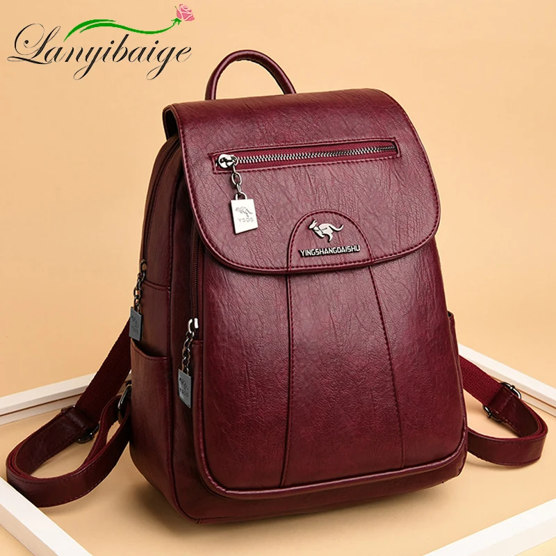5 cores mulheres mochilas de couro macio vintage feminino sacos de ombro sac a dos viagem casual senhoras bagpack sacos escolares
