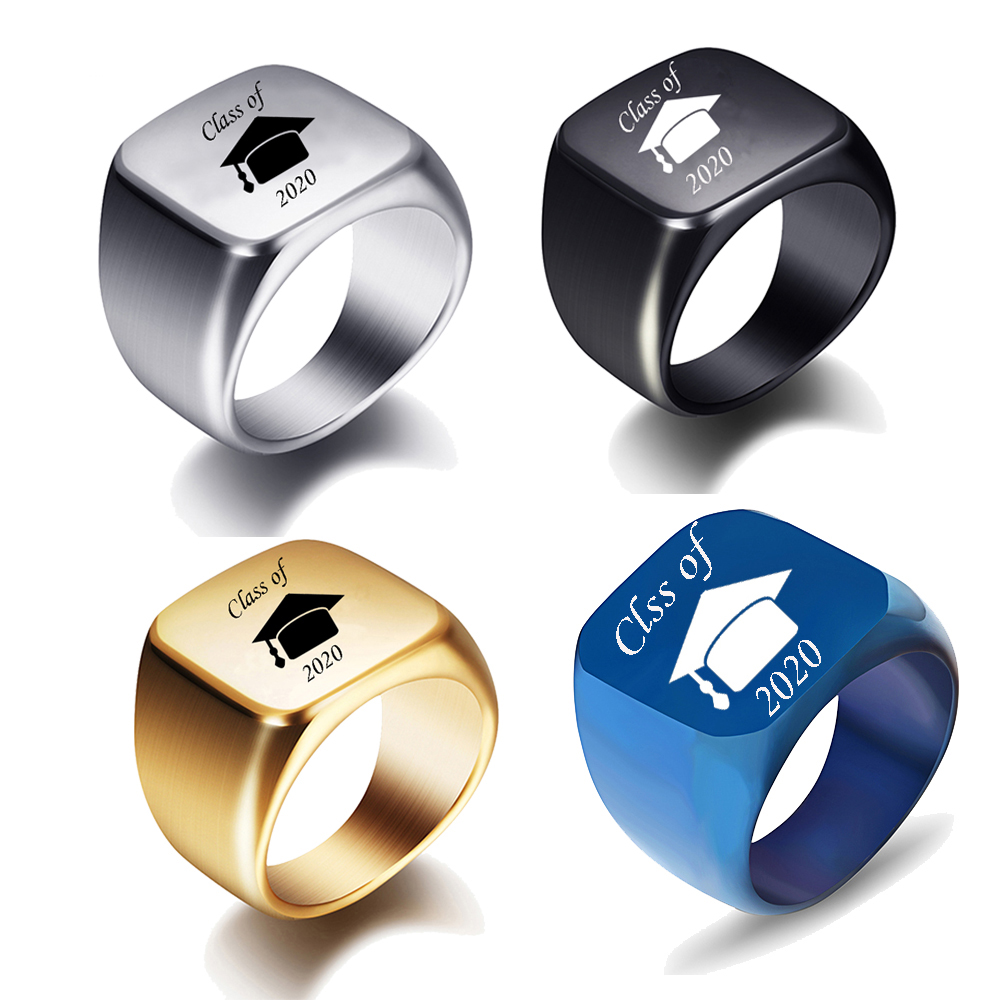 Kostenlose Gravur Neue Silber/Gold/Schwarz/Blau Quadrat Große Breite Siegelringe Angepasst Mode Finger Männer Ring Titan stahl Schmuck