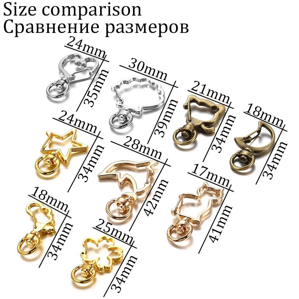 10 ชิ้น/ล็อต Star Moon Heart Cat สุนัขปลาโลมาดอกไม้ Charms Lobster Clasps Hook สําหรับ DIY Key Chain เครื่องประดับทําอุปกรณ์
