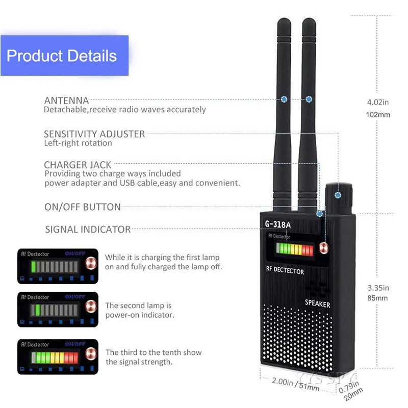 2.4G Wifi Tín Hiệu RF Tìm Chống Candid Camera Báo Gián Điệp Ẩn Cam Âm Thanh Lỗi GPS Tracke GSM Thiết Bị Không Dây máy Quét Đen