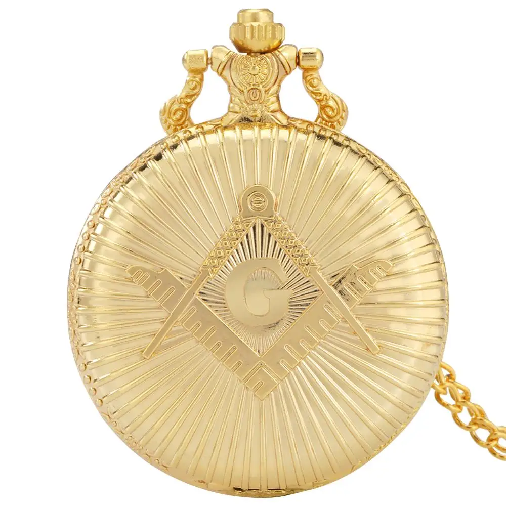 Cao Cấp Vàng Freemasonry Hội Tam Điểm G Logo Chủ Đề Thạch Anh Đồng Hồ Bỏ Túi Chuẩn Mặt Tròn Dây Vòng Cổ Túi Lưu Niệm Trang Sức Đồng Hồ Quà Tặng