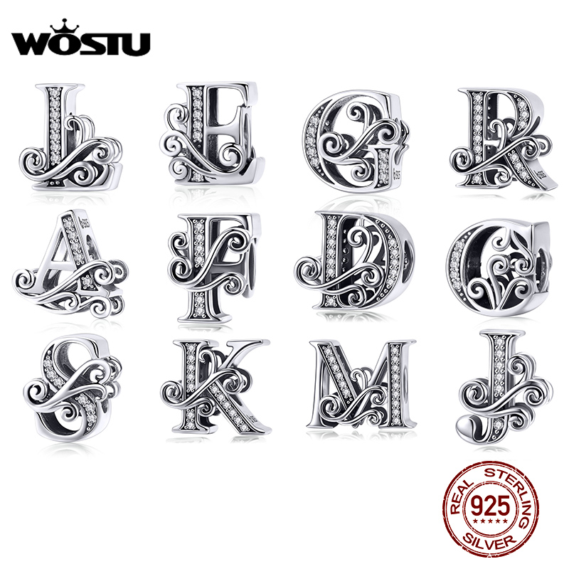 WOSTU Plata de Ley 925 A-Z 26 letras cuentas deslumbrantes ajuste Original pulsera colgante brazalete para mujer joyería CTC030
