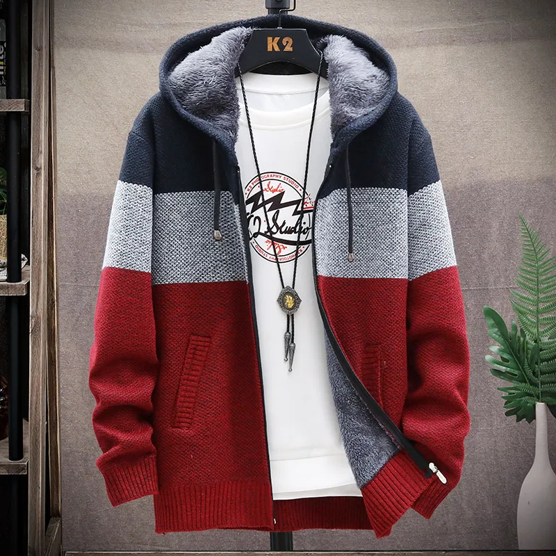 ผู้ชายHoodedเสื้อสเวตเตอร์ถักขนแกะเสื้อกันหนาวCardigansฤดูใบไม้ร่วงจัมเปอร์Zip Upเสื้อแจ็คเก็ตชายเสื้อผ้าญี่ปุ่นเสื้อถักCoat