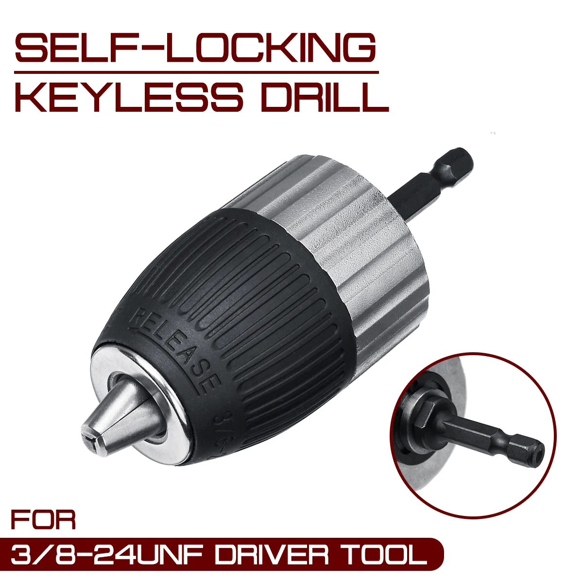 1.5-13mm mandril de broca elétrica keyless auto-travamento 3/8-24unf driver ferramenta acessórios adaptador keyless impacto hex haste