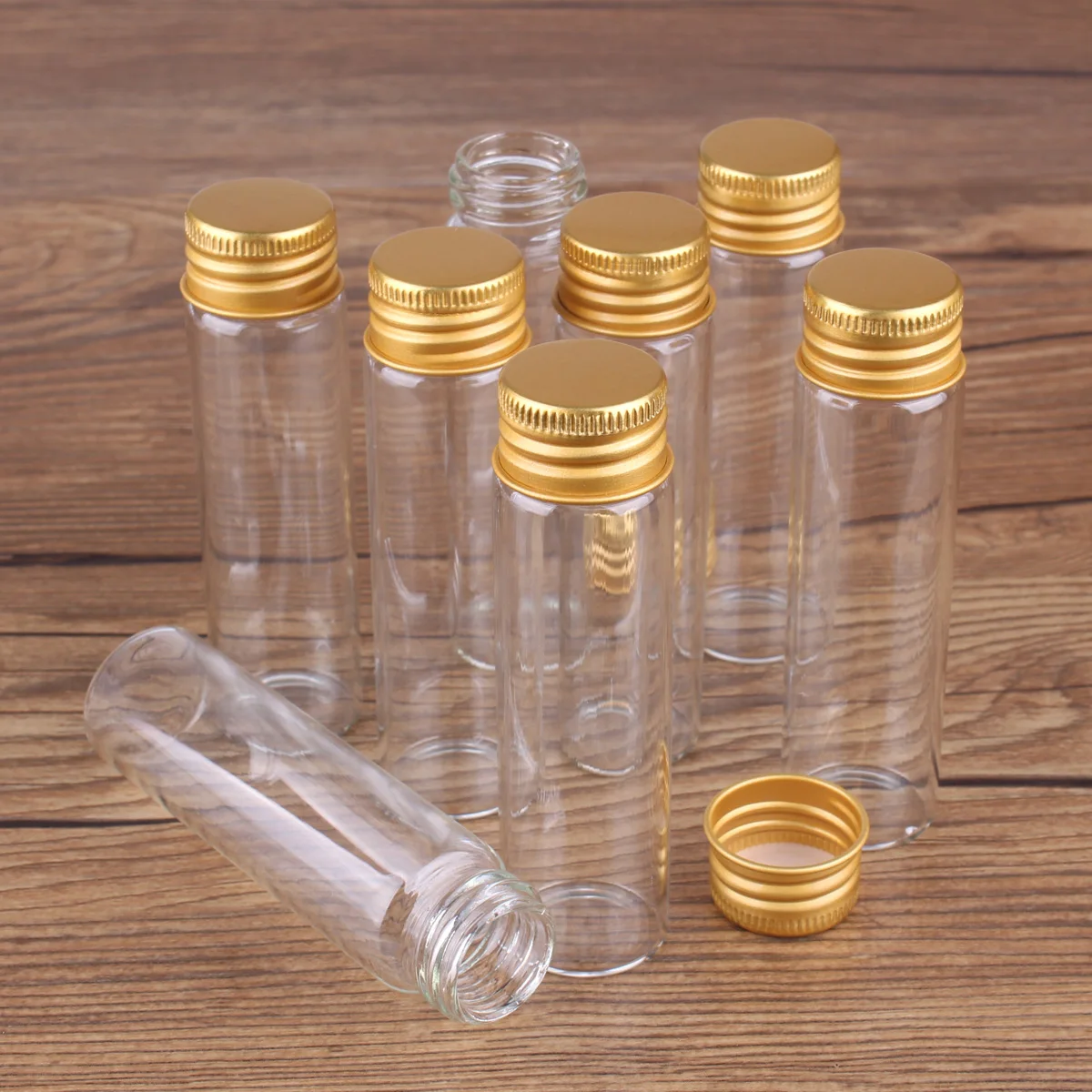 10 Buah 20Ml 22*80Mm Botol Kaca Botol Pesan dengan Tutup Aluminium Emas Botol Rempah Botol Ramuan untuk Pesta Pernikahan
