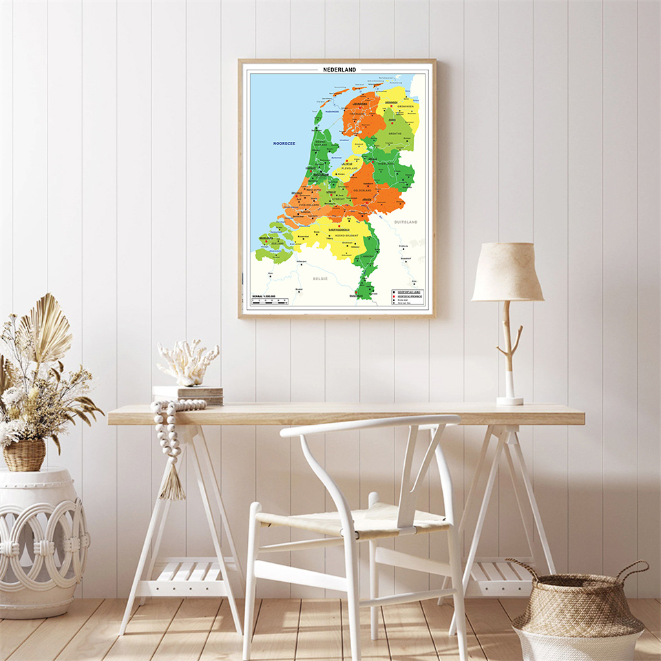 네덜란드의 정치지도, 42x59cm, 네덜란드어 캔버스, 회화, 벽 포스터, 여행, 학교 용품, 거실, 홈 데코레이션