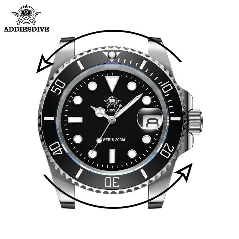 Reloj de moda ADDIESDIVE, reloj de buceo de acero inoxidable 200M C3, reloj deportivo superluminoso de lujo, reloj de cuarzo para hombre