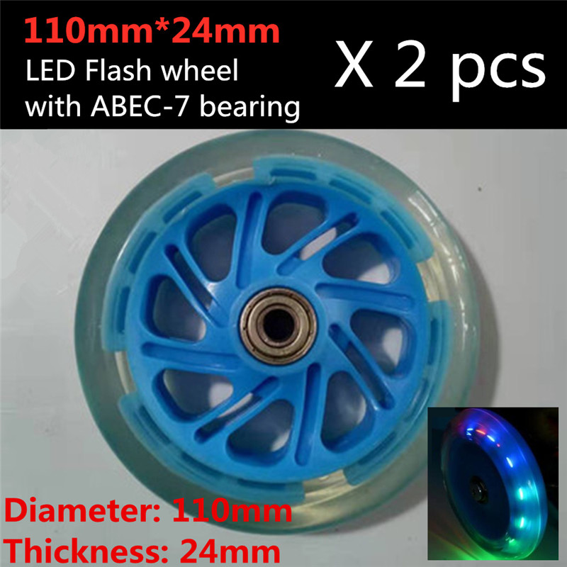 Roda de scooter para adultos e jovens, 100mm 110mm 120mm com 24mm 28mm, pneu de scooter de ciclismo em linha com luz colorida de brilho de flash de led 2 peças