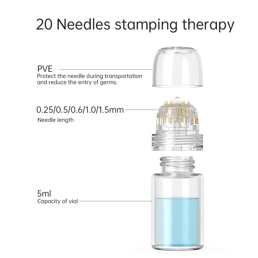 Hydra Derma 20 pines puntas de titanio dorado microaguja Derma sello antienvejecimiento cara piel reutilizable Micro aguja