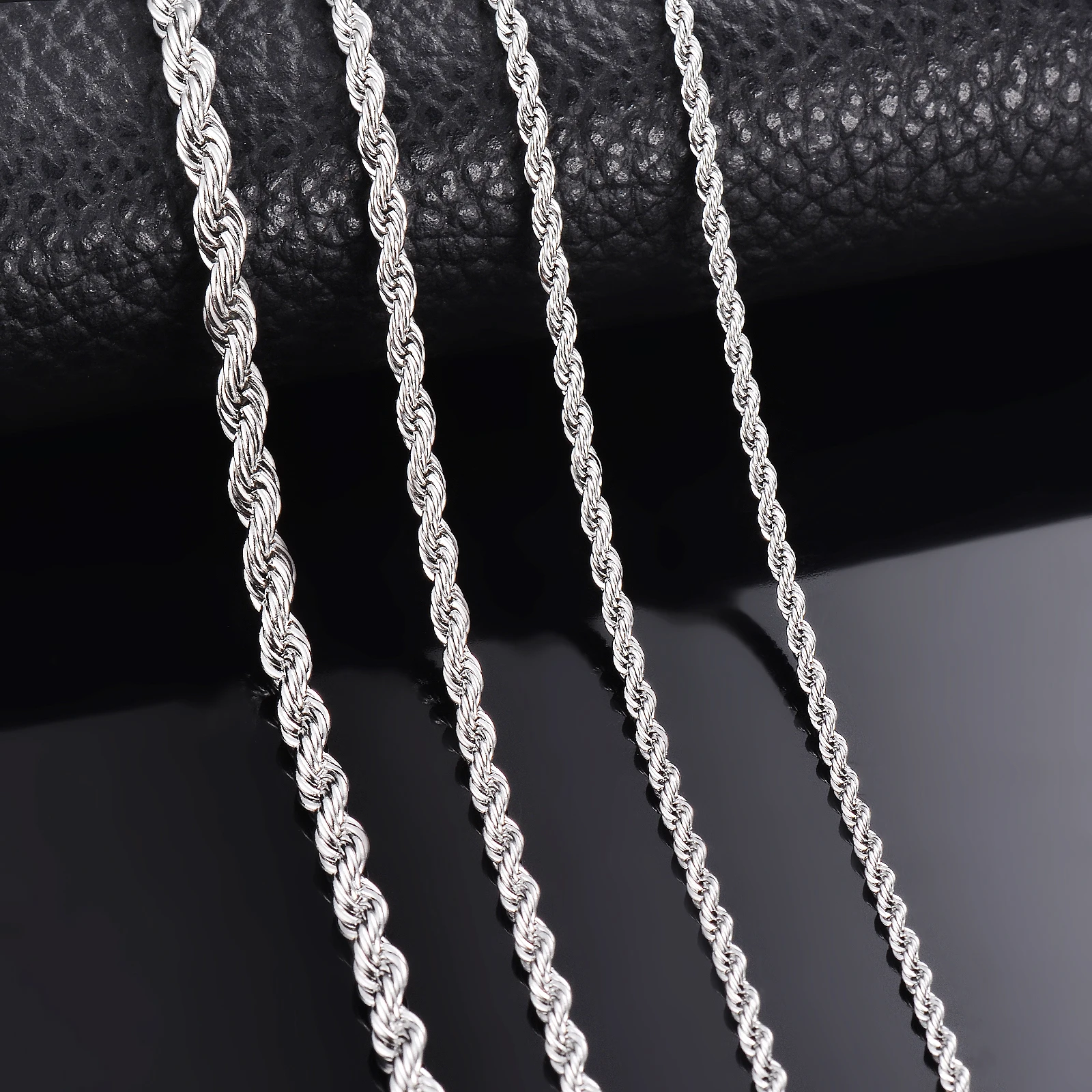 1 pieza de Color acero ancho 2mm/2,5mm/3mm/4mm/5mm/6mm collar/pulsera de cadena de cuerda para hombres y mujeres collar de cadena de acero inoxidable